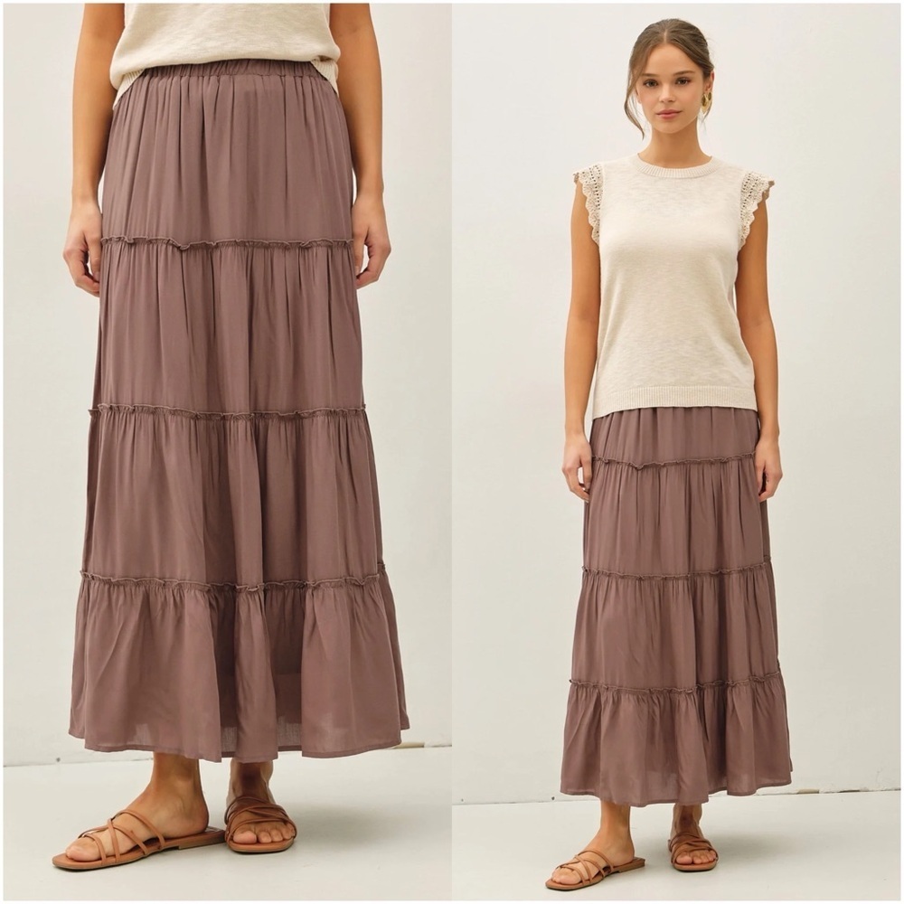 Mocha Tiered Maxi Skirt - Picture 1 of 5